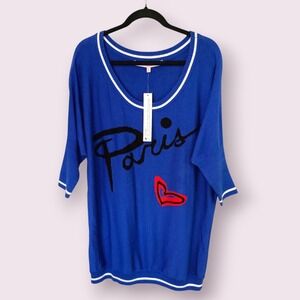 French Rendez Vous‎ Women's XL Paris Heart Graphic Striped Knit Sweater